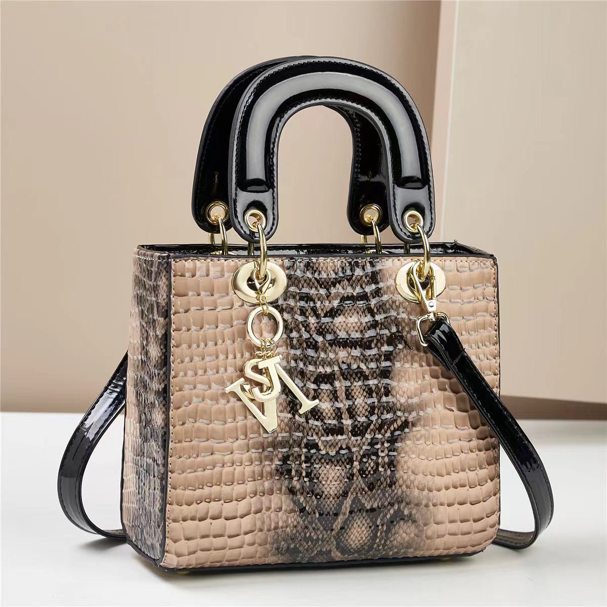 Chic Embossed Pattern Top Handle Bag - PU Leather Satchel with Detachable Shoulder Strap(khaki)