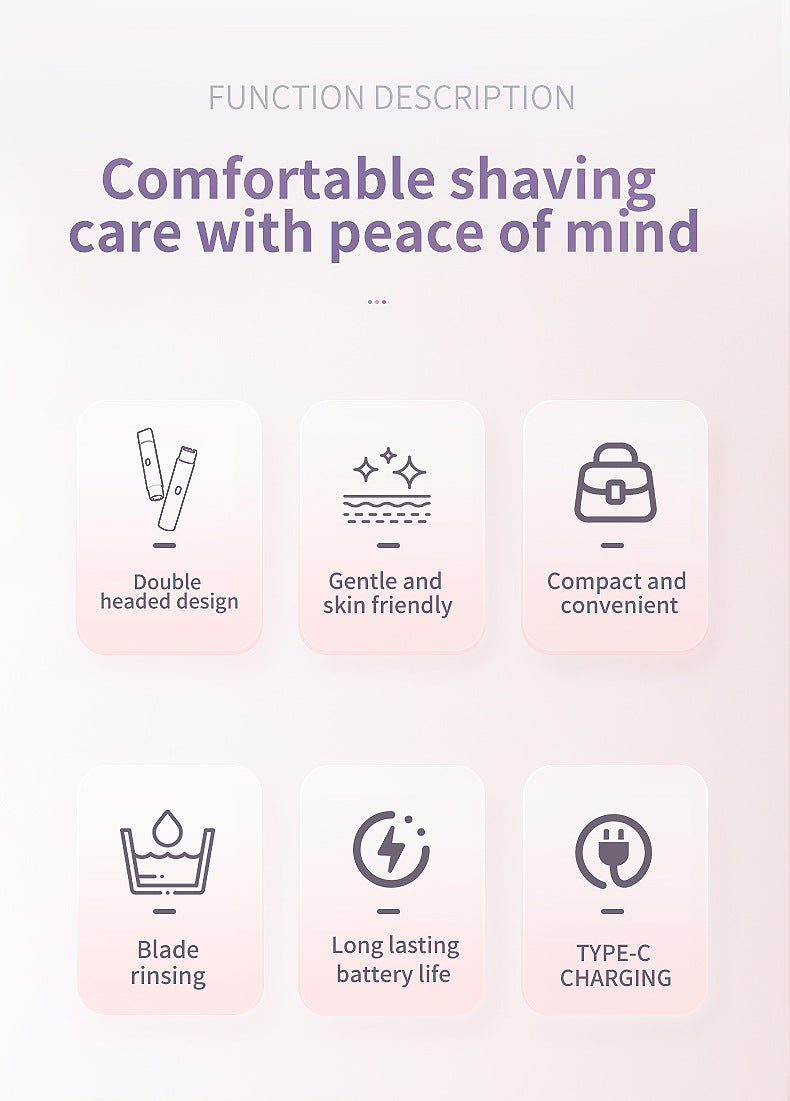2-in-1 Electric Lady Shaver & Trimmer - Gentle Full Body Hair Removal, Portable & USB Rechargeable(Gradient pink)