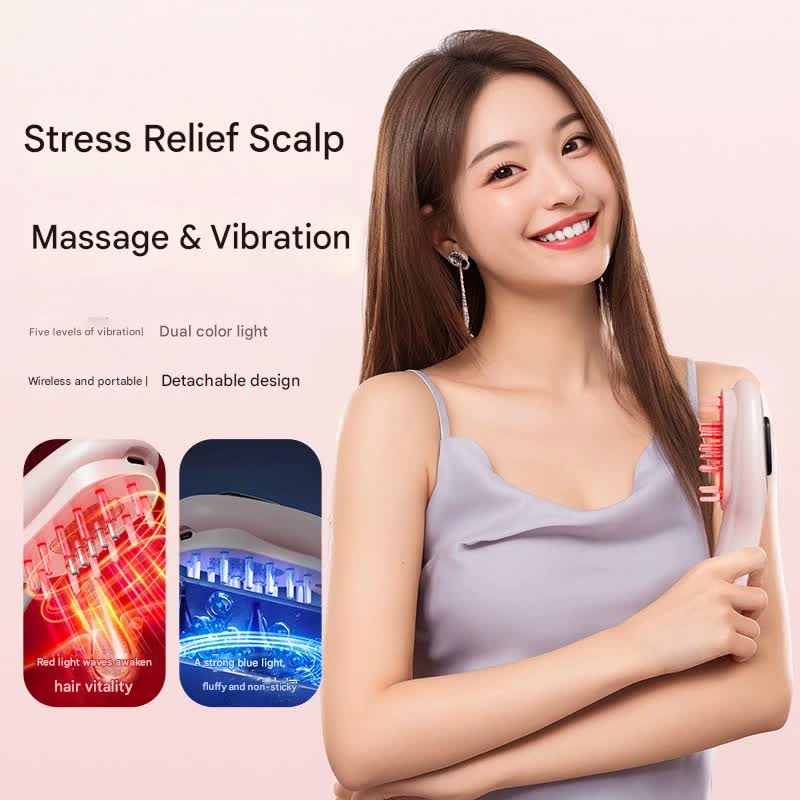 Electric Scalp Massager Comb with Red & Blue Light Therapy - 5 Vibration Modes & Liquid Dispenser(White)