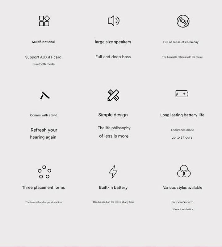 Retro Phonograph Bluetooth Speaker - Rotating Disc, Bluetooth 5.3, AUX/TF Card, 8H Playtime(Pink Green)