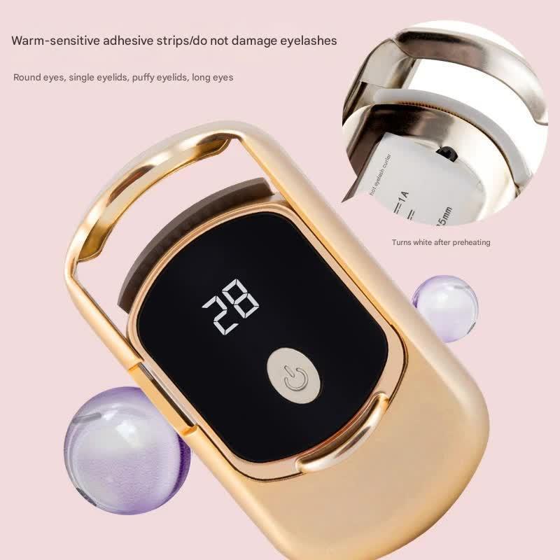 Rechargeable Electric Heated Eyelash Curler - 55C Constant Temperature, LED Display, Gentle Curling(Gold)