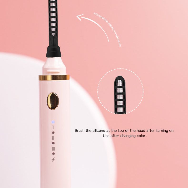 Rechargeable Heated Eyelash Curler Wand - 3 Temperature Gears, Type-C Charging, All-Day Curl(pink)