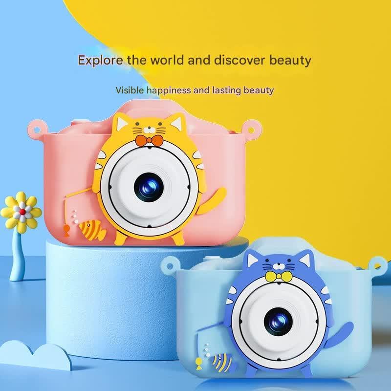 Digital Camera with Cute Cat Silicone Case - Dual Lens, 96MP, HD Screen & Music Playback(blue)