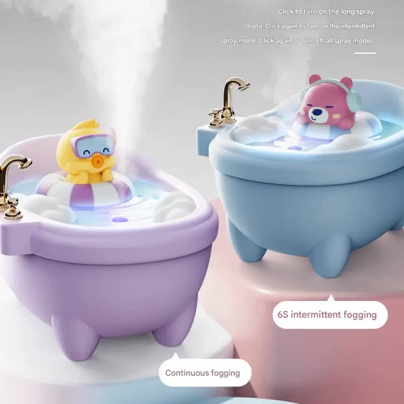 Adorable Bathtub Humidifier with Colorful Night Light - USB-C, 340ml, Auto Shut-Off(Green Dragon)