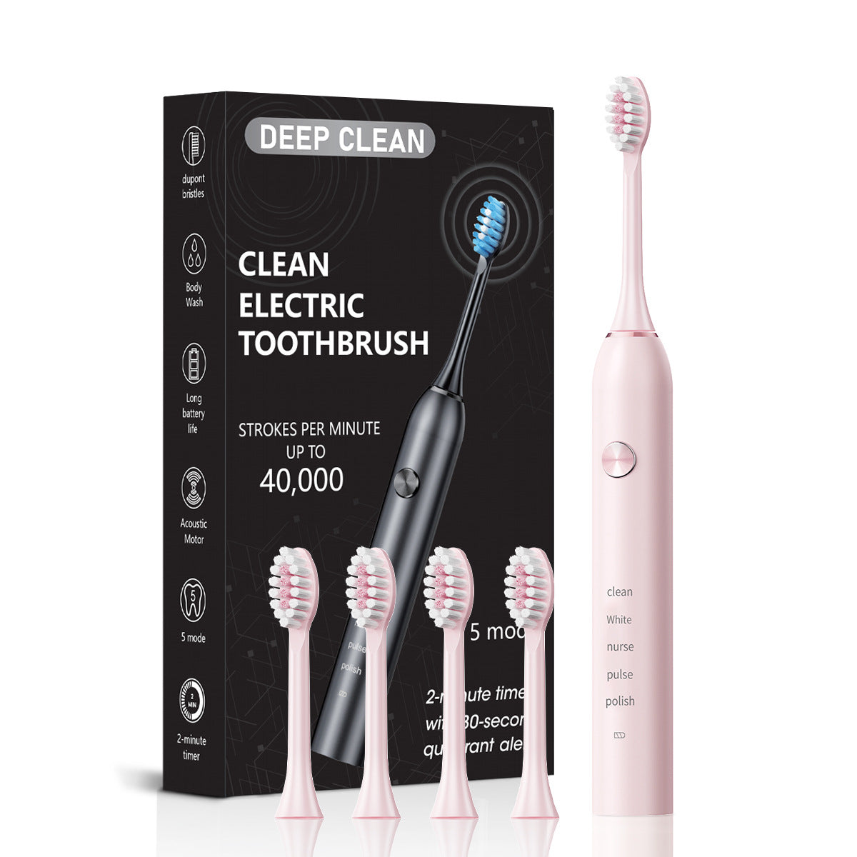 Professional Sonic Electric Toothbrush - 5 Modes, 40000 VPM, 180-Day Battery, IPX7 Waterproof with 4 Brush Heads(pink)