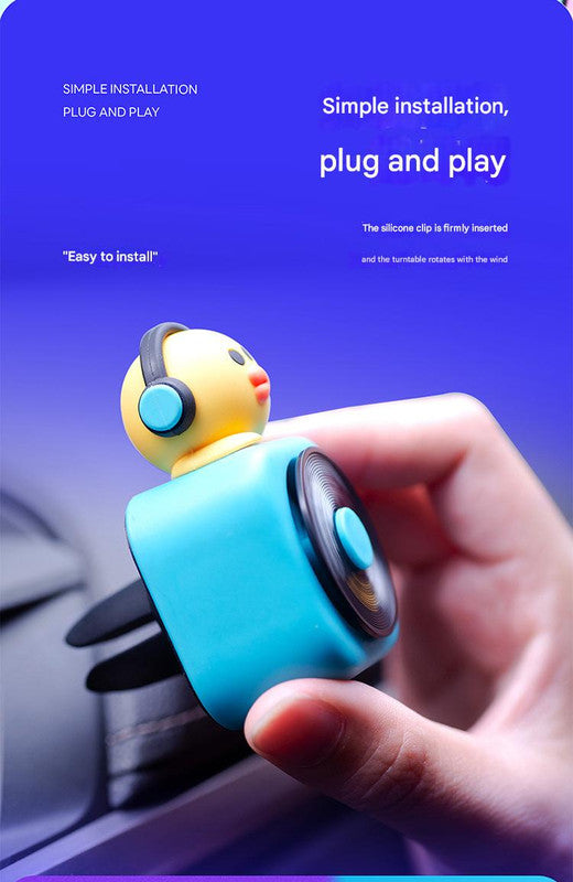 Car Air Freshener - CD Player Design with Spinning Record & Cute Character Topper(Yellow chick)