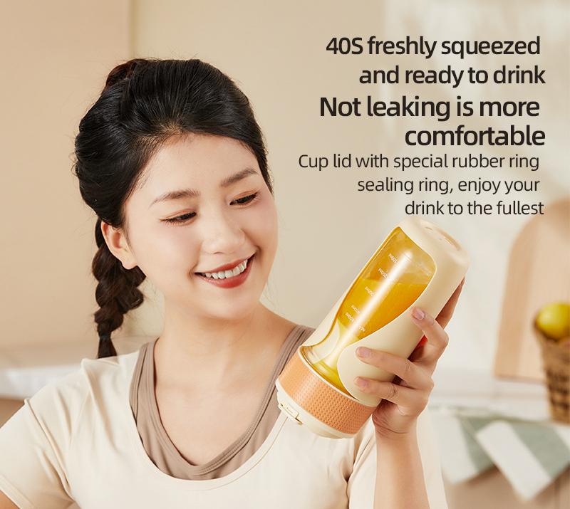 Portable Wireless Juicing Cup - 450ml, 6-Blade Ice Crusher, USB-C Fast Charging Smoothie Blender(orange)