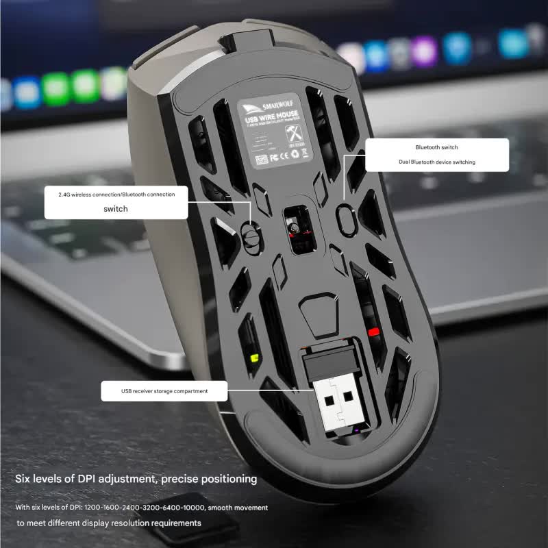 Tri-Mode Wireless Gaming Mouse - 1KHz Polling, 10000 DPI, Digital Display, Lightweight 73g(Purple)