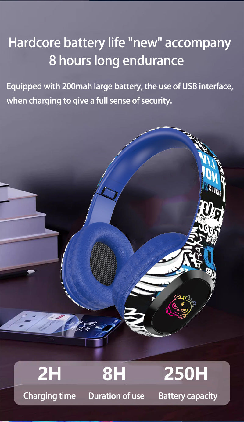Wireless Over-Ear Headphones with Graffiti Design - Bluetooth 5.3, HIFI Sound, RGB Light, 8H Playtime(blue)
