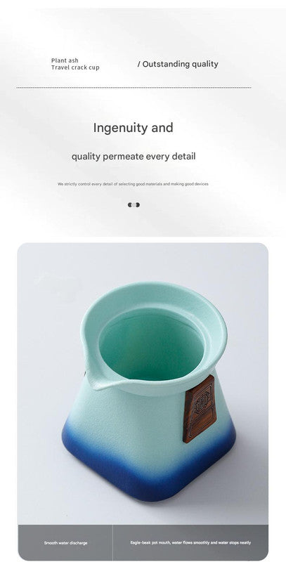 Artisan Ceramic Tea Pot with Built-in Strainer - 280ml, Gradient Finish & Wooden Accents(Yellow+cyan)