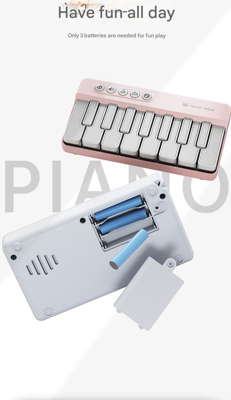 Mini Pocket Piano Electronic Keyboard - 19 Keys, Multiple Modes, LED Lights, Portable Musical Toy(pink)