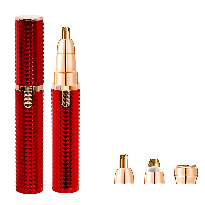 3-in-1 Rechargeable Electric Trimmer for Women - Nose, Eyebrow & Facial Hair Remover with Washable Heads & LED Light(red)