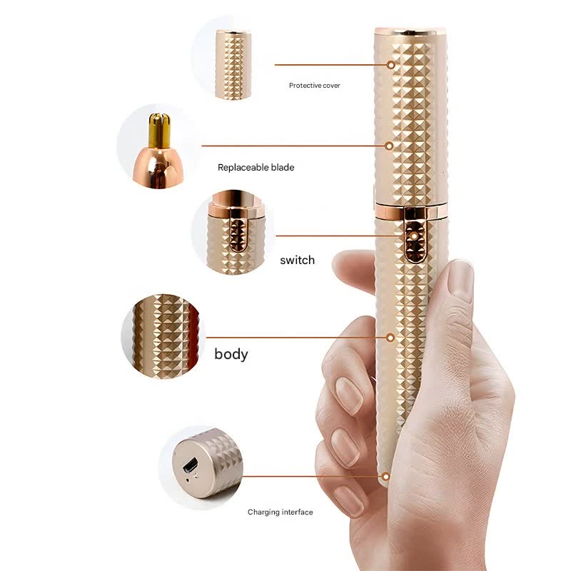 3-in-1 Rechargeable Electric Trimmer for Women - Nose, Eyebrow & Facial Hair Remover with Washable Heads & LED Light(brown)