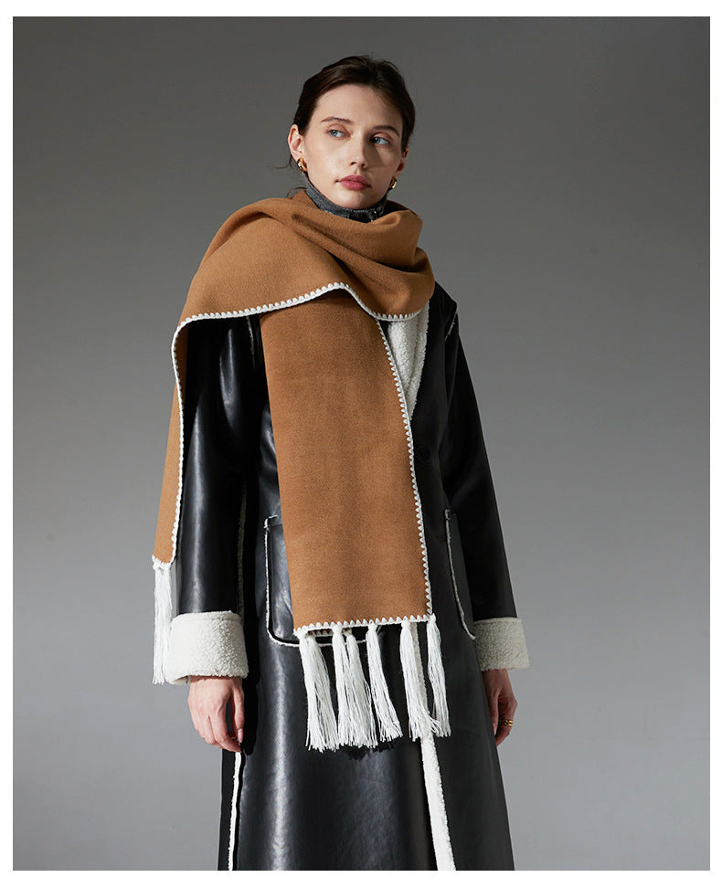 Camel Contrast Edge & Tassel Scarf - Chic Autumn/Winter Neckwear (190x30cm)