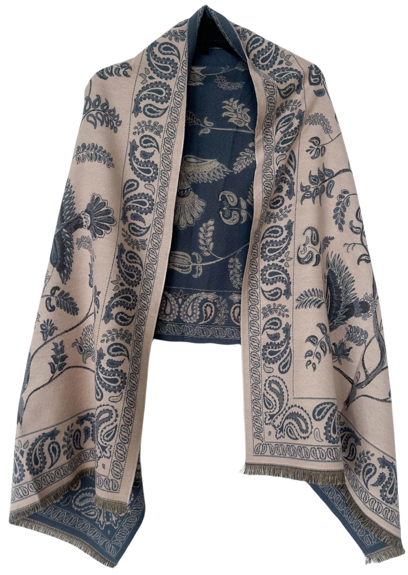Women's Soft Jacquard Shawl - Paisley & Bird Floral Print Scarf(190x65cm)