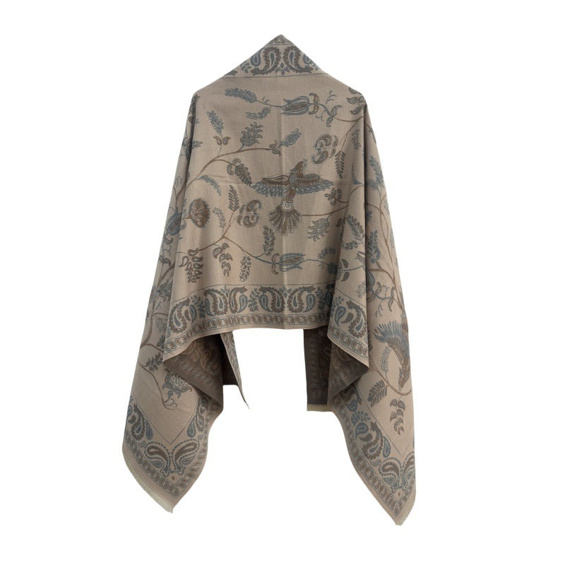 Brown Women's Soft Jacquard Shawl - Paisley & Bird Floral Print Scarf(190x65cm)