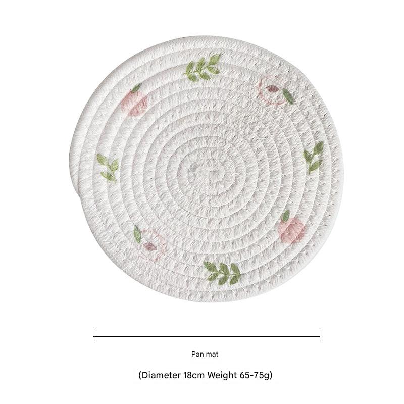 (Peach) Cotton Rope Woven Placemats - Set of 5, 18cm Diameter Heat Resistant Kitchen Decor