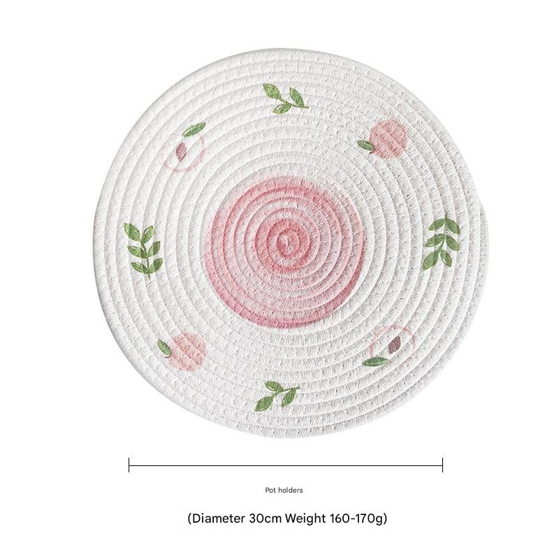 (Peach) Cotton Rope Woven Placemats - Set of 3, 30cm Diameter Heat Resistant Kitchen Decor