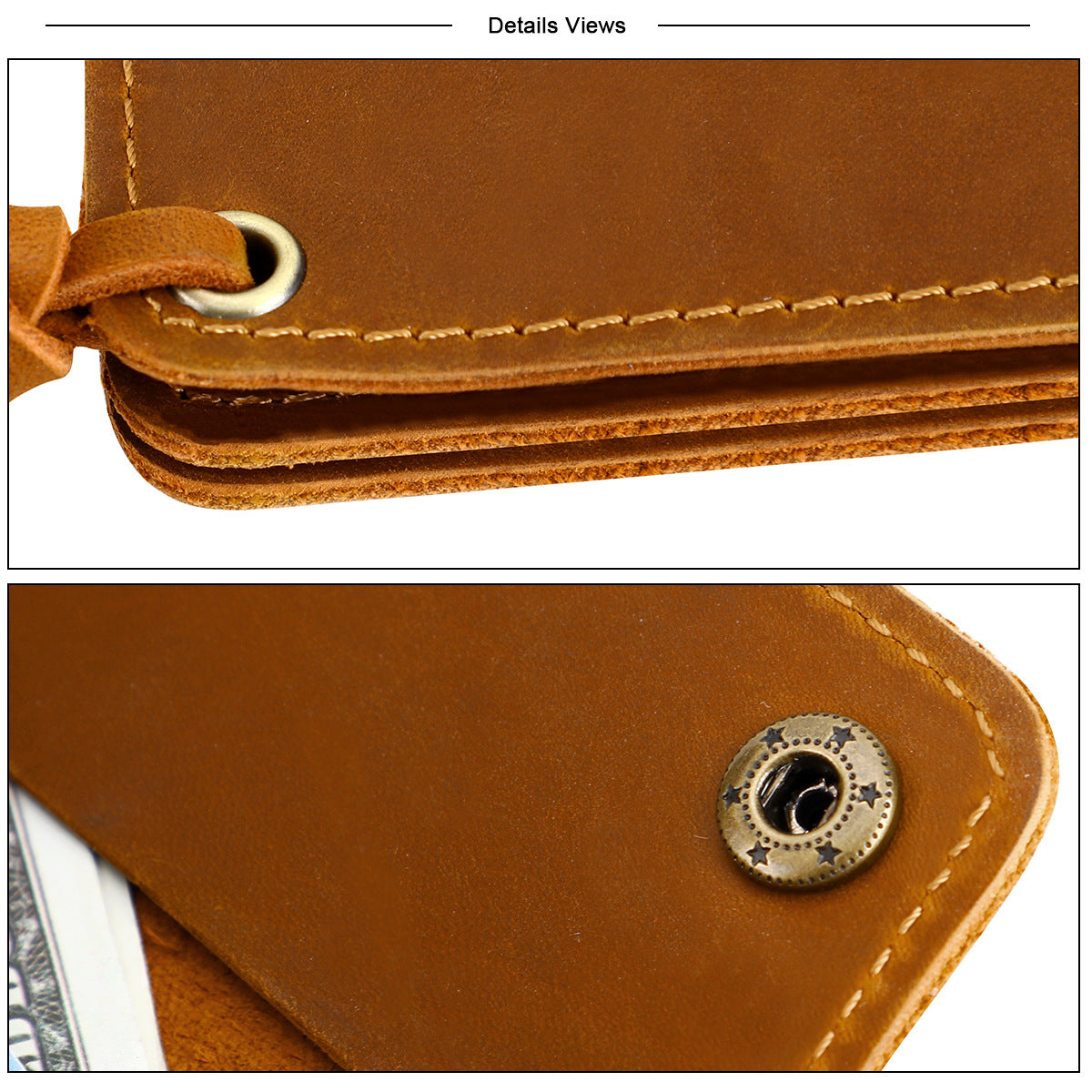 Coffee Vintage Handmade Crazy Horse Leather Wallet - Compact Card Holder & Zippered Coin Purse with Snap Closure