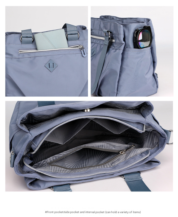 Black Versatile Water-Repellent Nylon Tote Bag - Lightweight Multi-Pocket Shoulder & Crossbody Handbag