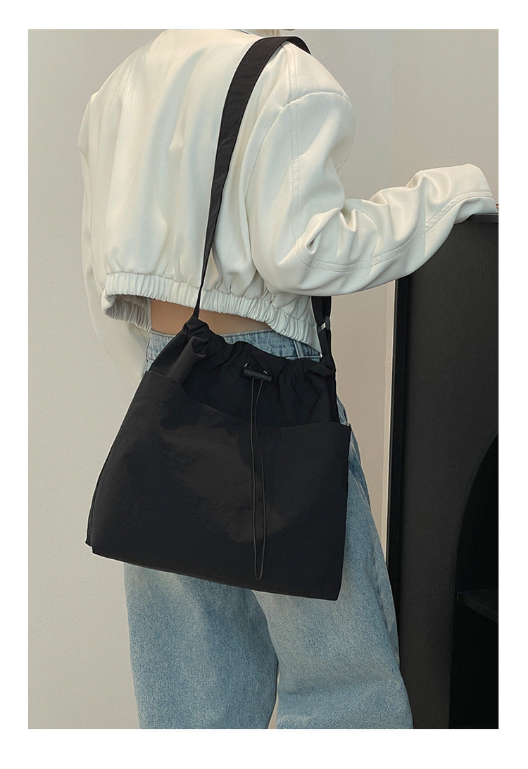 Orange Chic Lightweight Nylon Drawstring Tote Bag - Multi-Pocket Casual Shoulder & Crossbody