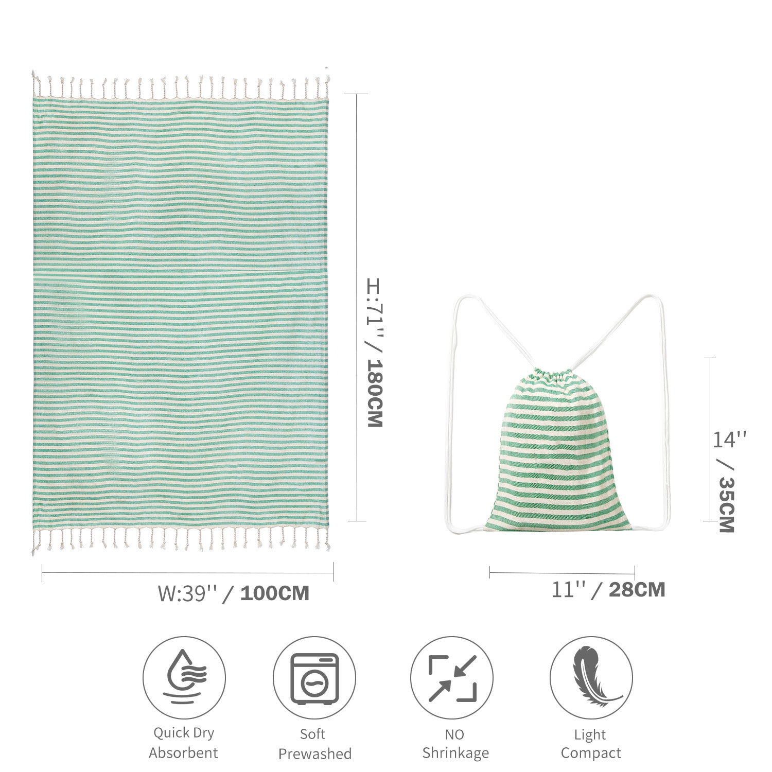 Green Chic Lightweight Nylon Drawstring Tote Bag - Multi-Pocket Casual Shoulder & Crossbody