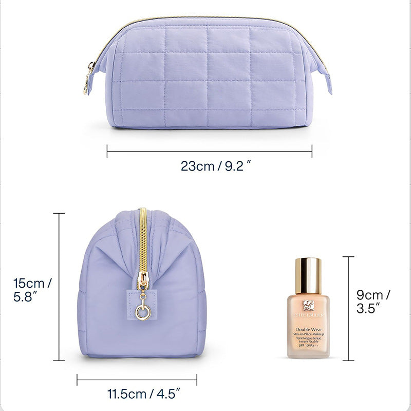 Pink Chic Quilted Puffer Makeup Bag - Large Capacity Travel Cosmetic Organizer with Wide Opening