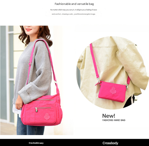 Rose Red Versatile Womens Nylon Water-Repellent Crossbody Shoulder Bag Set with Matching Clutch Pouch - Lightweight & Multi-Pocket