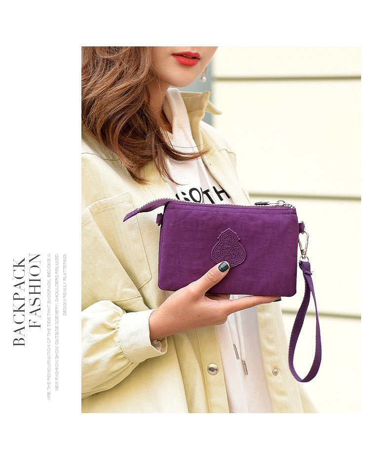 Purple Versatile Womens Nylon Water-Repellent Crossbody Shoulder Bag Set with Matching Clutch Pouch - Lightweight & Multi-Pocket