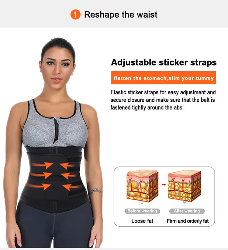 Size L Black Womens Sweat-Enhancing Waist Trainer Belt - Dual Strap Zipper Tummy Control Cincher for Workout & Postpartum Shaping