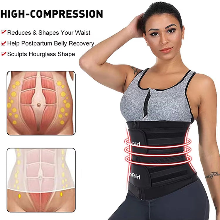 Size XXXL Black Womens Sweat-Enhancing Waist Trainer Belt - Dual Strap Zipper Tummy Control Cincher for Workout & Postpartum Shaping