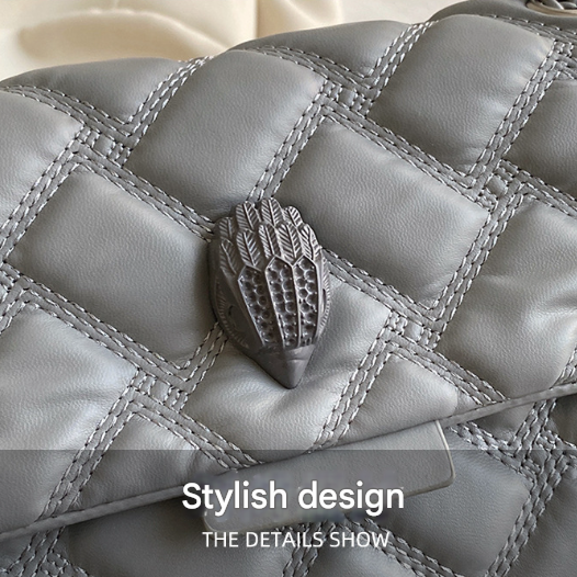 Grey Chic Quilted Crossbody Bag for Women - PU Leather Diamond Pattern Chain Strap Shoulder Purse with Elegant Clasp