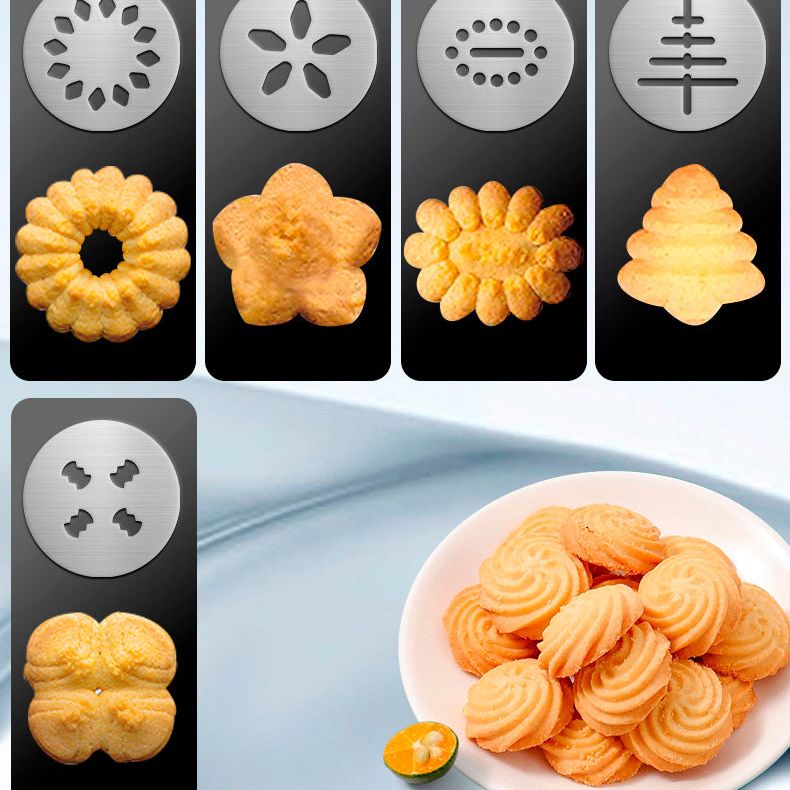 Silver and Black Stainless Steel Cookie Press Gun Kit - Biscuit Maker & Icing Decorating Set with 13 Discs & 8 Nozzles