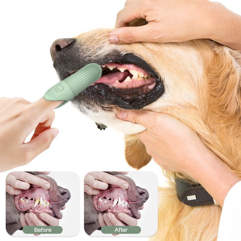 4 Pcs Green Soft Silicone Pet Finger Toothbrush - Gentle Dental Care for Dogs & Cats, Tartar & Plaque Remover
