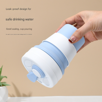2 Pcs White and Blue 350ml Collapsible Silicone Travel Cup - Portable, Leak-Proof & Food-Grade Drinking Mug with Lid, Insulating Sleeve & Straw