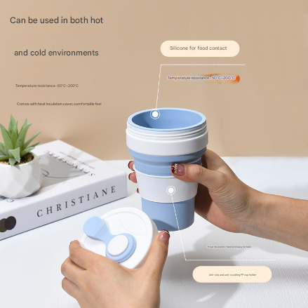 2 Pcs Dark Blue 350ml Collapsible Silicone Travel Cup - Portable, Leak-Proof & Food-Grade Drinking Mug with Lid, Insulating Sleeve & Straw