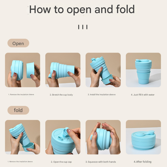 2 Pcs Purple 350ml Collapsible Silicone Travel Cup - Portable, Leak-Proof & Food-Grade Drinking Mug with Lid, Insulating Sleeve & Straw