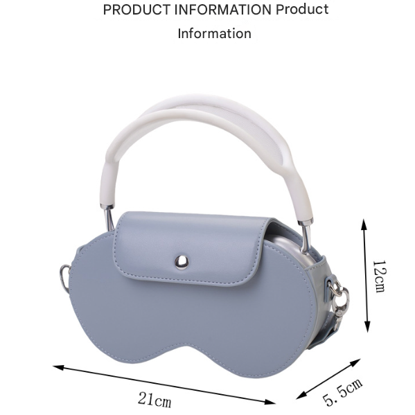 Black Chic PU Leather Crossbody Storage Bag for Apple AirPods Max - Protective Case with Ruched Fabric Strap & Top Handle