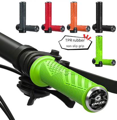 Black Ergonomic Lock-On Bike Grips - Anti-Slip TPR Rubber, Alloy Rings & Plugs for MTB & Commuter Bikes