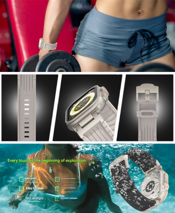 Orange Rugged Tactical Silicone Strap for Apple Watch Ultra & Series - Heavy-Duty Metal Clasp