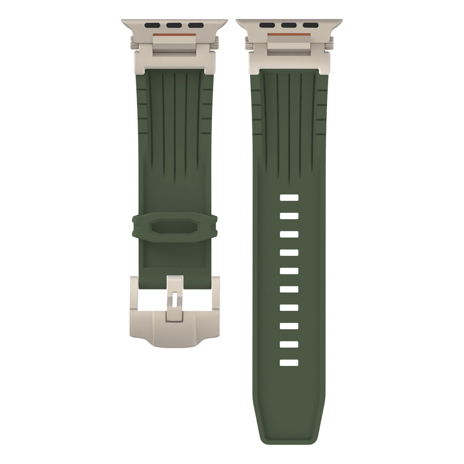 Olive Green Rugged Tactical Silicone Strap for Apple Watch Ultra & Series - Heavy-Duty Metal Clasp