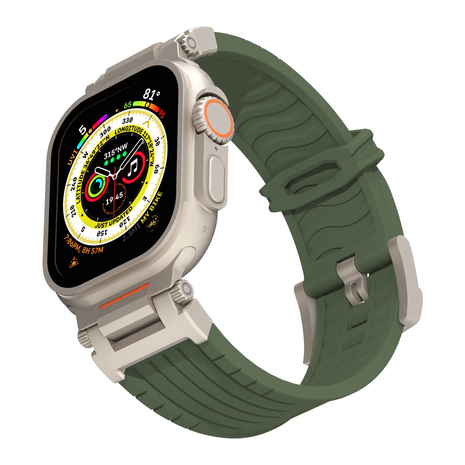 Olive Green Rugged Tactical Silicone Strap for Apple Watch Ultra & Series - Heavy-Duty Metal Clasp
