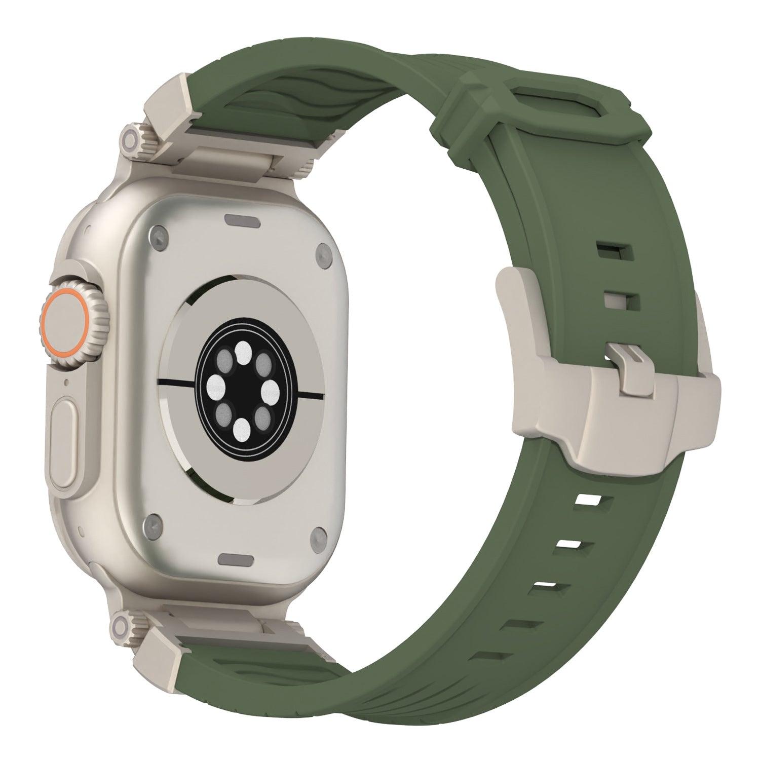 Beige Rugged Tactical Silicone Strap for Apple Watch Ultra & Series - Heavy-Duty Metal Clasp