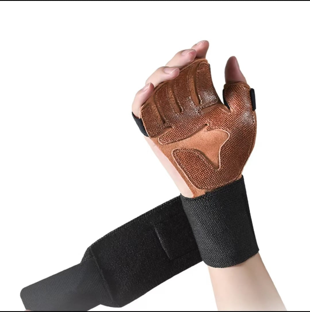 Size S Dark Brown Premium Cowhide Leather Weightlifting Gloves with Wrist Support - Non-Slip Grip, Breathable Fitness Workout Gloves for Gym, WODs, Dumbbells