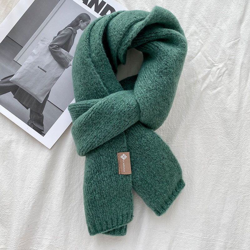 Dark Green Luxuriously Soft Wool Blend Knit Scarf - Cozy Warm Solid Colour Unisex Winter Essential