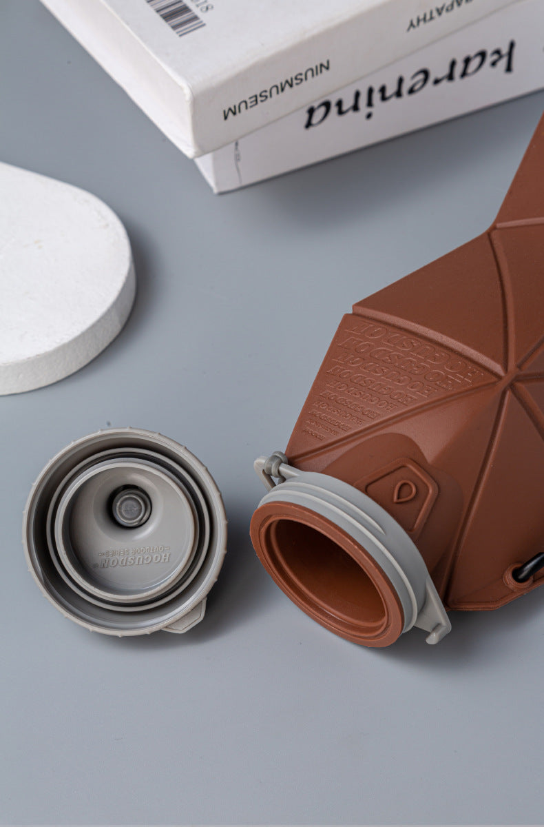 Brown and Grey Cup Lid Ultimate Foldable Silicone Water Bottle - Lightweight Leakproof Travel & Sports Hydration - 700ml