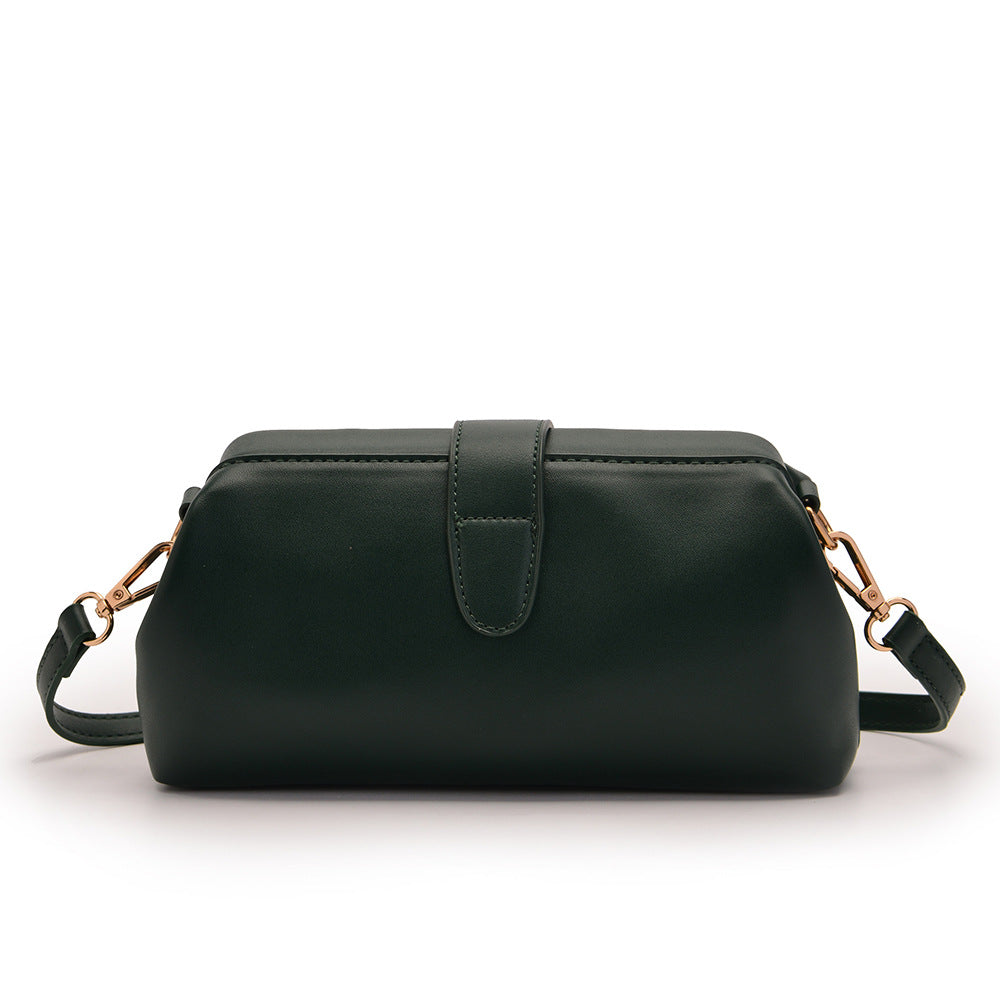 Dark Green Chic Vintage Inspired PU Leather Crossbody Bag - Small Frame Doctor Style Purse with Adjustable Strap