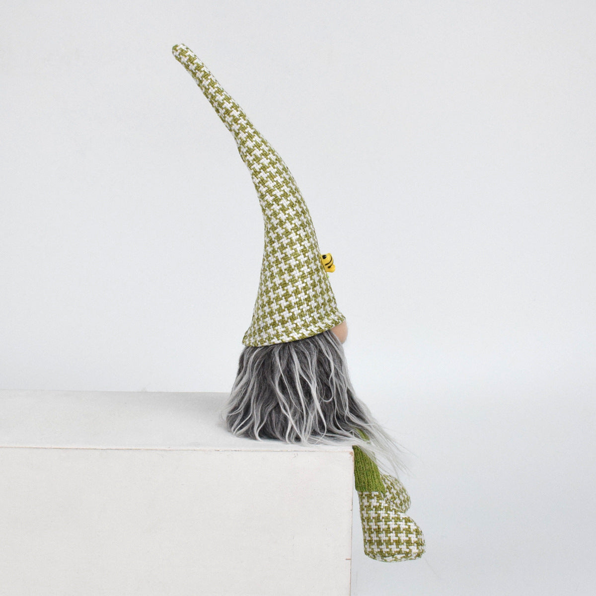 2 Pcs Charming Green Houndstooth Gnome - Plush Faceless Gonk with Long Dangle Legs - Adorable Shelf Sitter Home Decor Accent