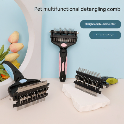 Pink and Black Professional 3-in-1 Pet Grooming Tool - Dematting Rake, Deshedding Comb & Finishing Brush for Dogs & Cats