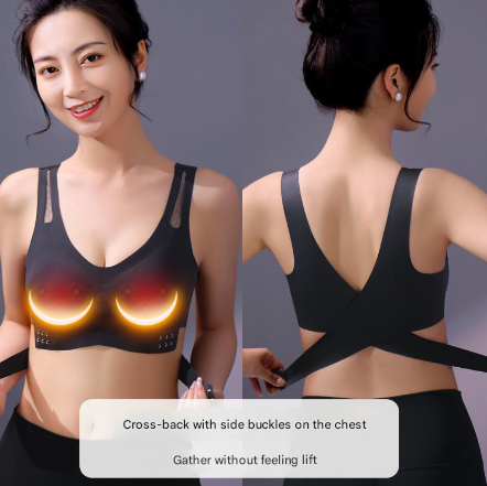 Size L Black Wireless Electric Breast Massager Bra - 5 Modes Vibration & 3 Heat Levels for Lifting Comfort & Wellness